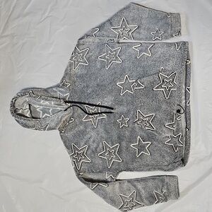 NO BOUNDARIES Ladies Large 12/14 Gray with Stars Pattern Pullover Hoodie Used